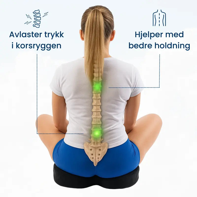 Ergonomisk minneskum pute for smerter i korsryggen og halebeinet