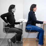 Kvinne som sitter på kontorstol med sin ergonomiske sittepute