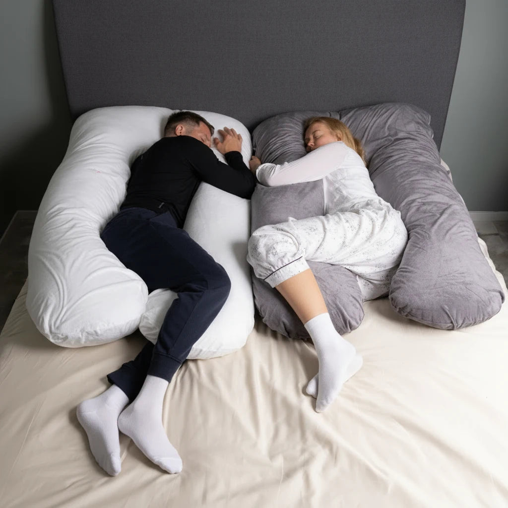Par sover med komfortputen og velurtrekk