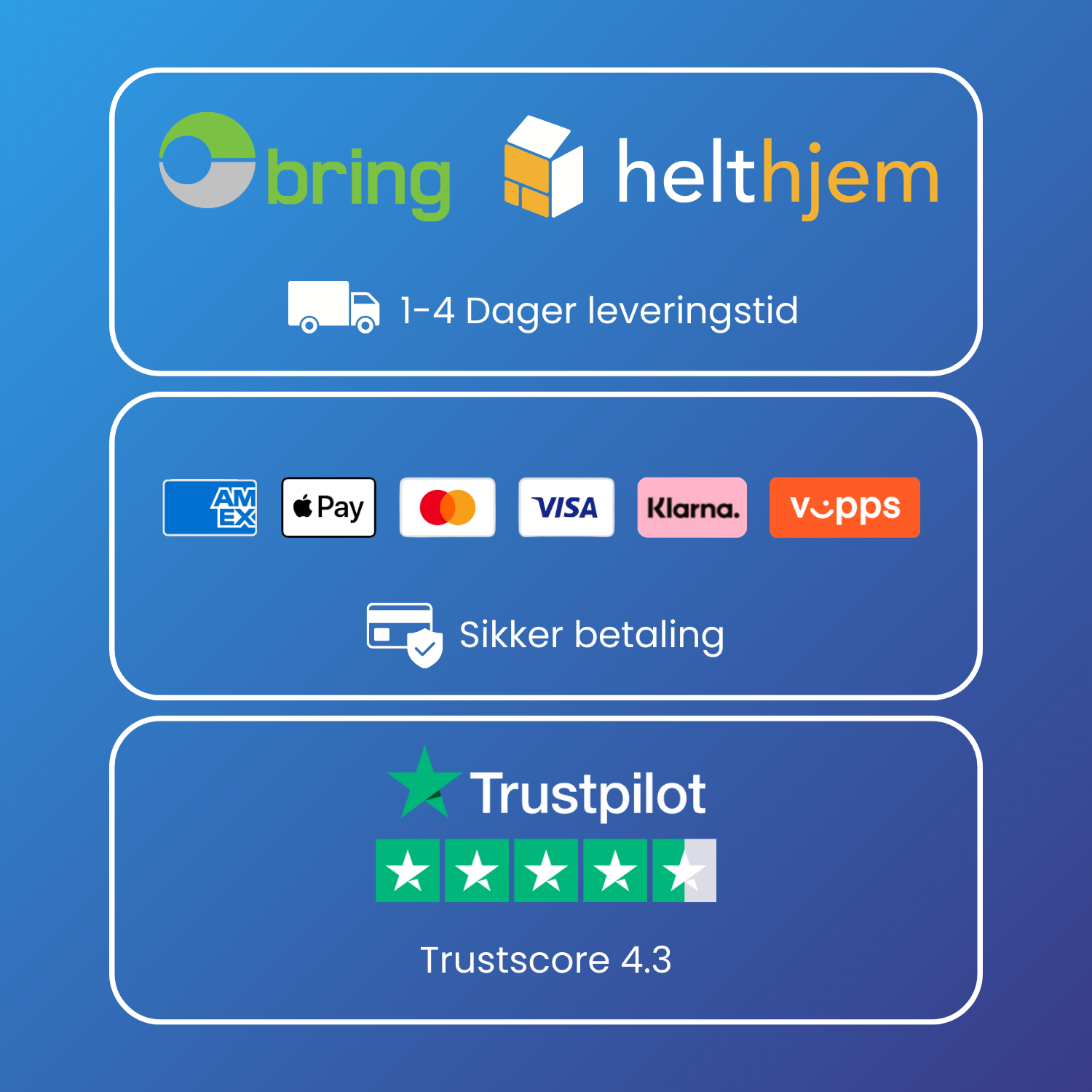 Informasjon om levering, betaling og Trustpilot-vurdering for ergonomisk kroppsstøttepute. Rask levering og sikker betaling.